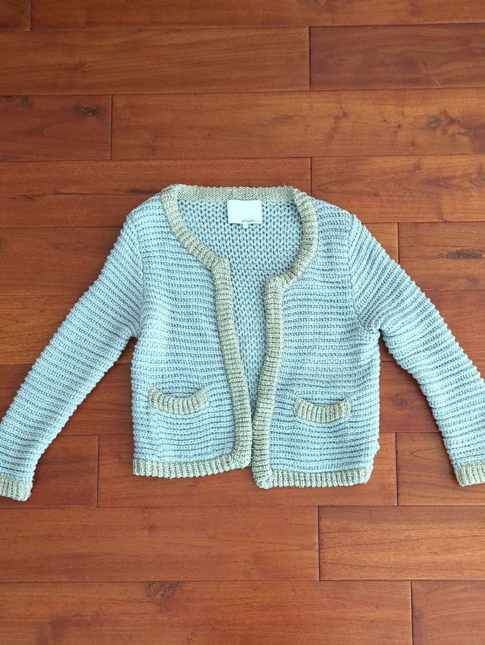 3.1 Phillip Lim Grey Chunky Knit Cardigan with Gold Trim